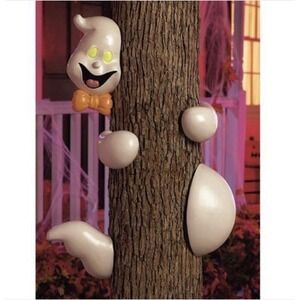 Friendly Ghost Tree Hugging Halloween Decoration Vintage Glow In The Dark Eyes